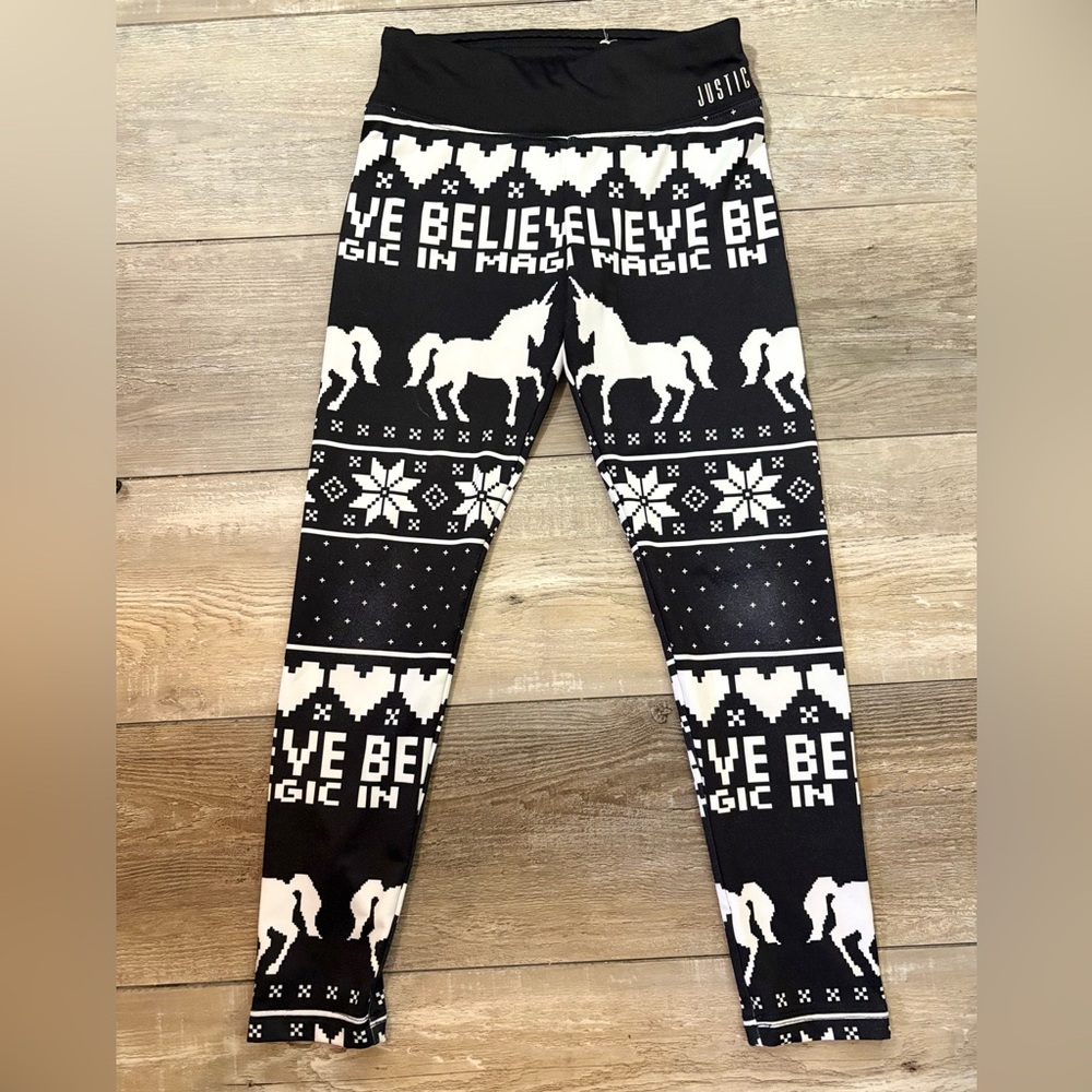 Justice Girls Size 10 Unicorn Believe In Magic Graphic Leggings Black White
